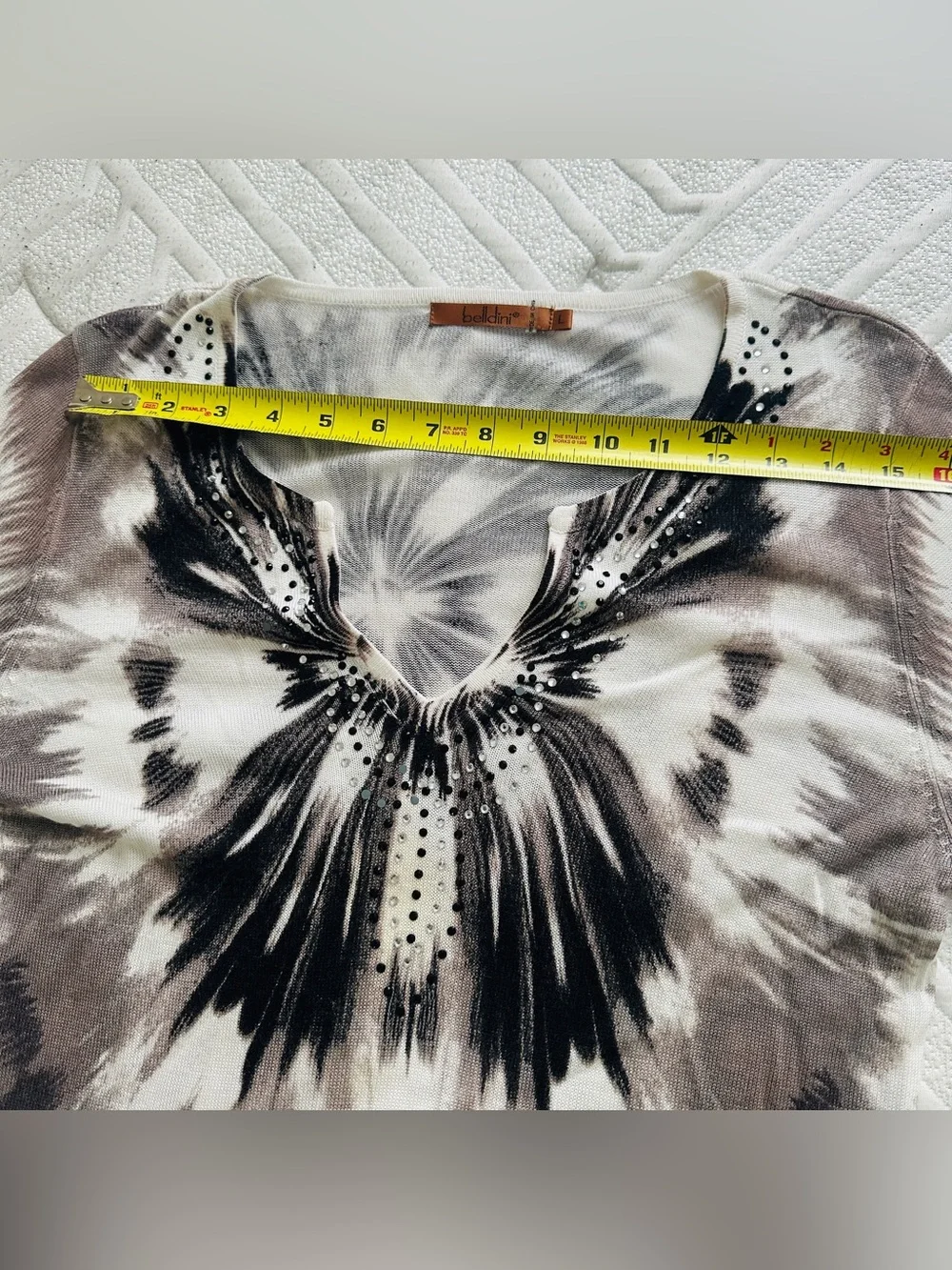 Belldini Long Sleeve Tie-Dye Tunic Top - Black & Brown & White